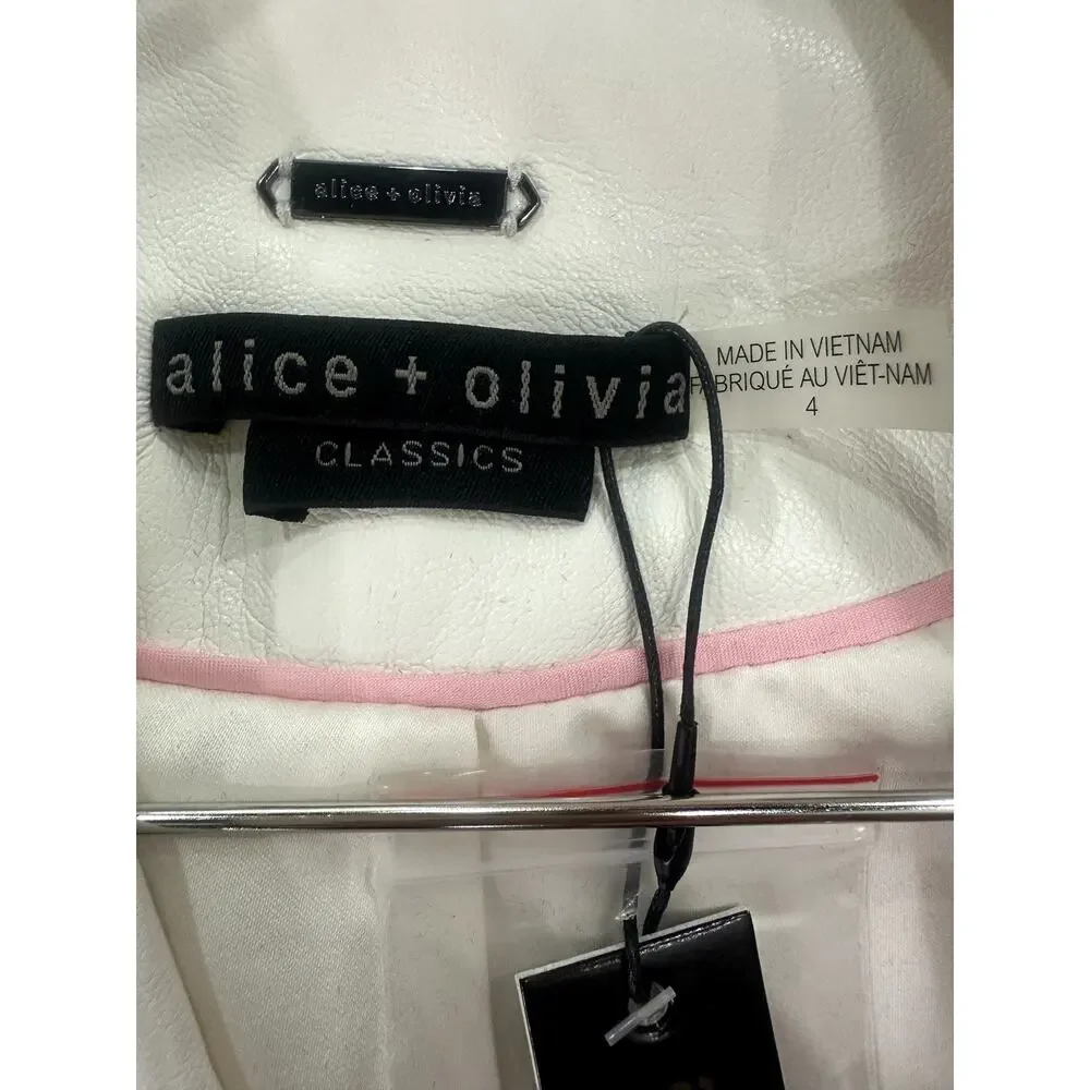 Alice + Olivia Vegan Leather Justin Double Breasted Blazer White Women's Size 4